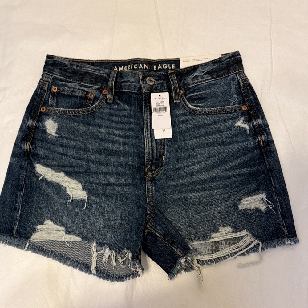 American Eagle Outfitters Women's Ripped Jean Shorts - Distressed dark Blue